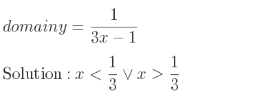 The domain of y= 1/(3x-1) is x< 1/3 \lor x> 1/3